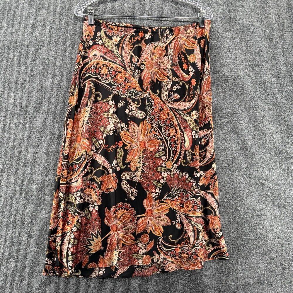 Vince Camuto Skirt Womens L‎ Black Paisley Glossy Fairy Cottagecore Peasant 90s